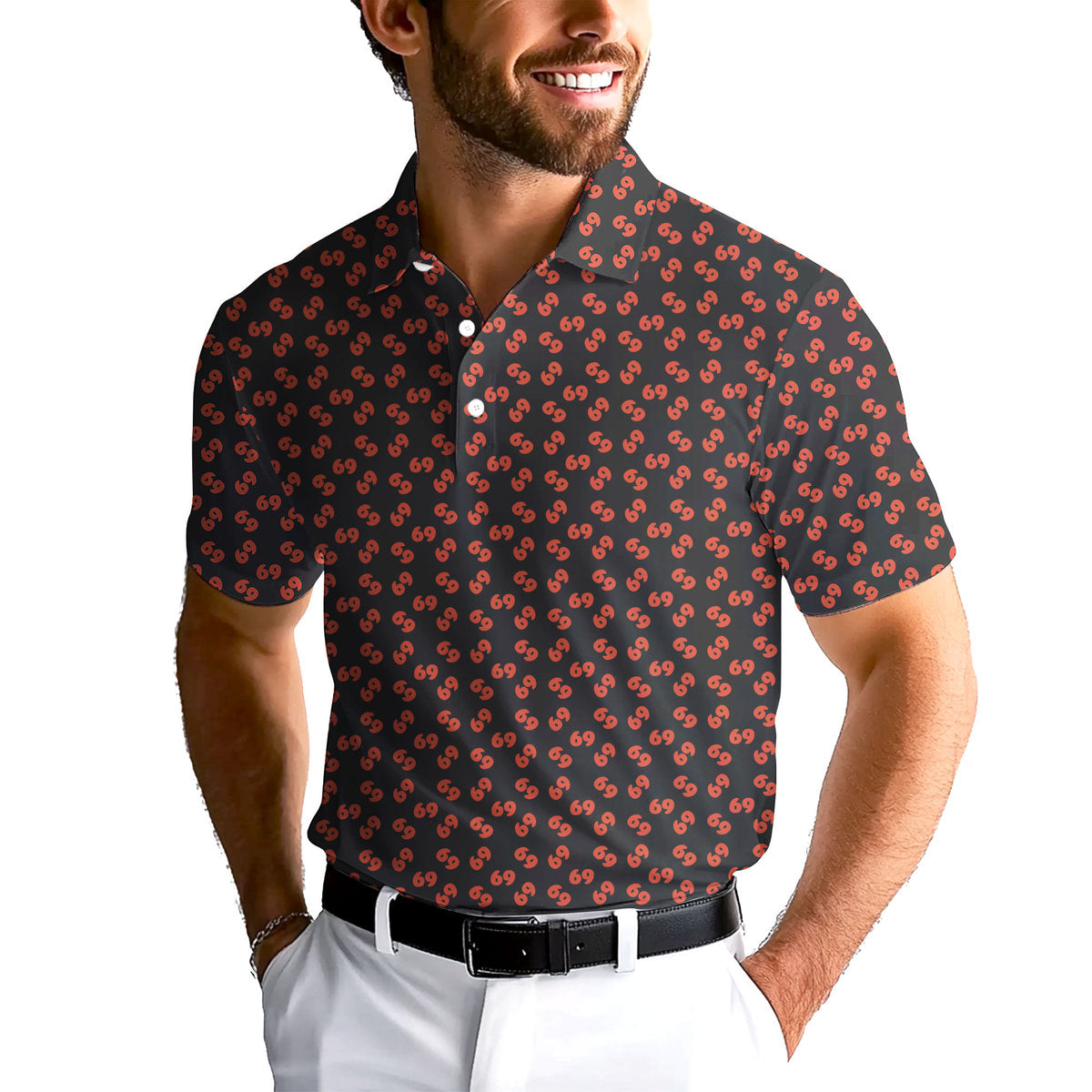 69 Number Black-Polo Shirt For Men-Gerbera Prints