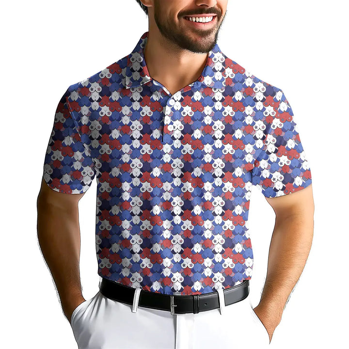 My Eyes Are Up Here Funny American - Funny Golf Polo Shirt Premium 