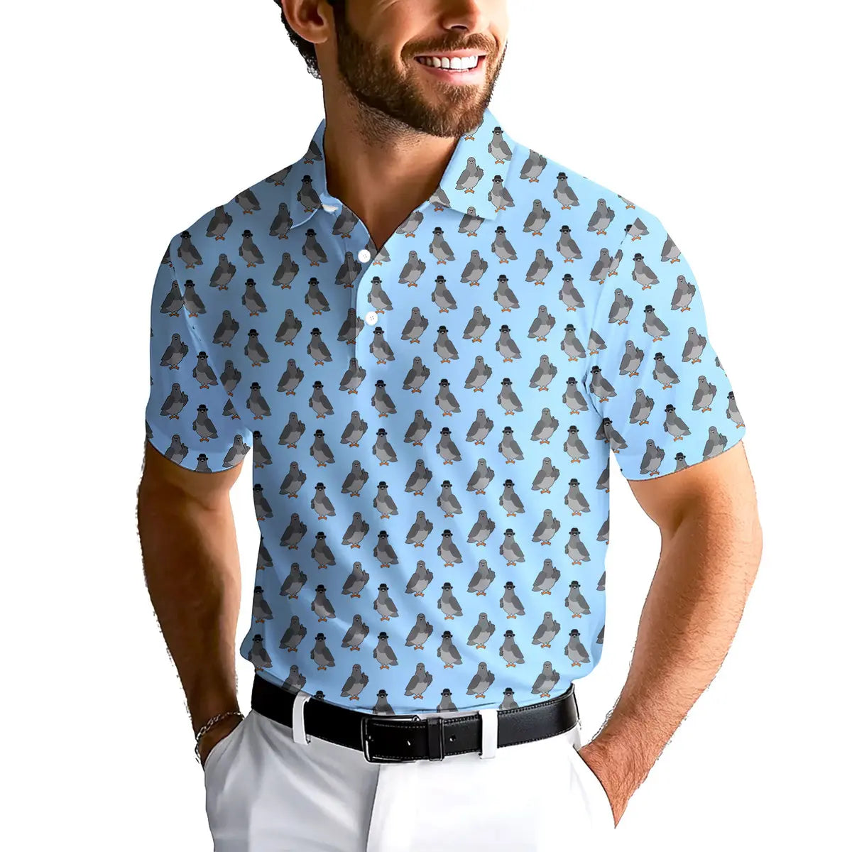 Funny Pigeon-Polo Shirt For Men-Gerbera Prints
