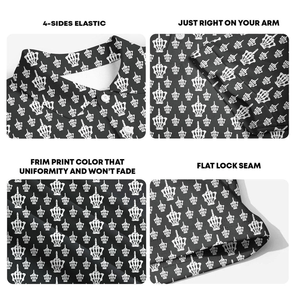 Funny Birdie Fingers Skeleton-Polo Shirt For Men-Gerbera Prints