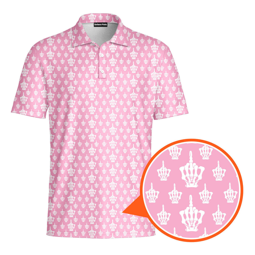 Funny Birdie Fingers Skeleton-Polo Shirt For Men-Gerbera Prints