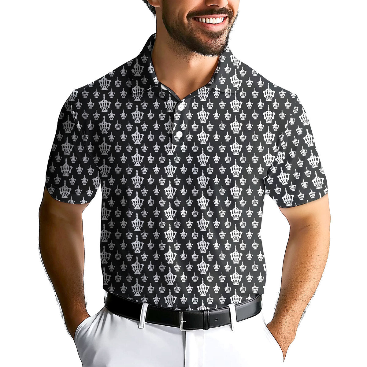 Funny Birdie Fingers Skeleton-Polo Shirt For Men-Gerbera Prints