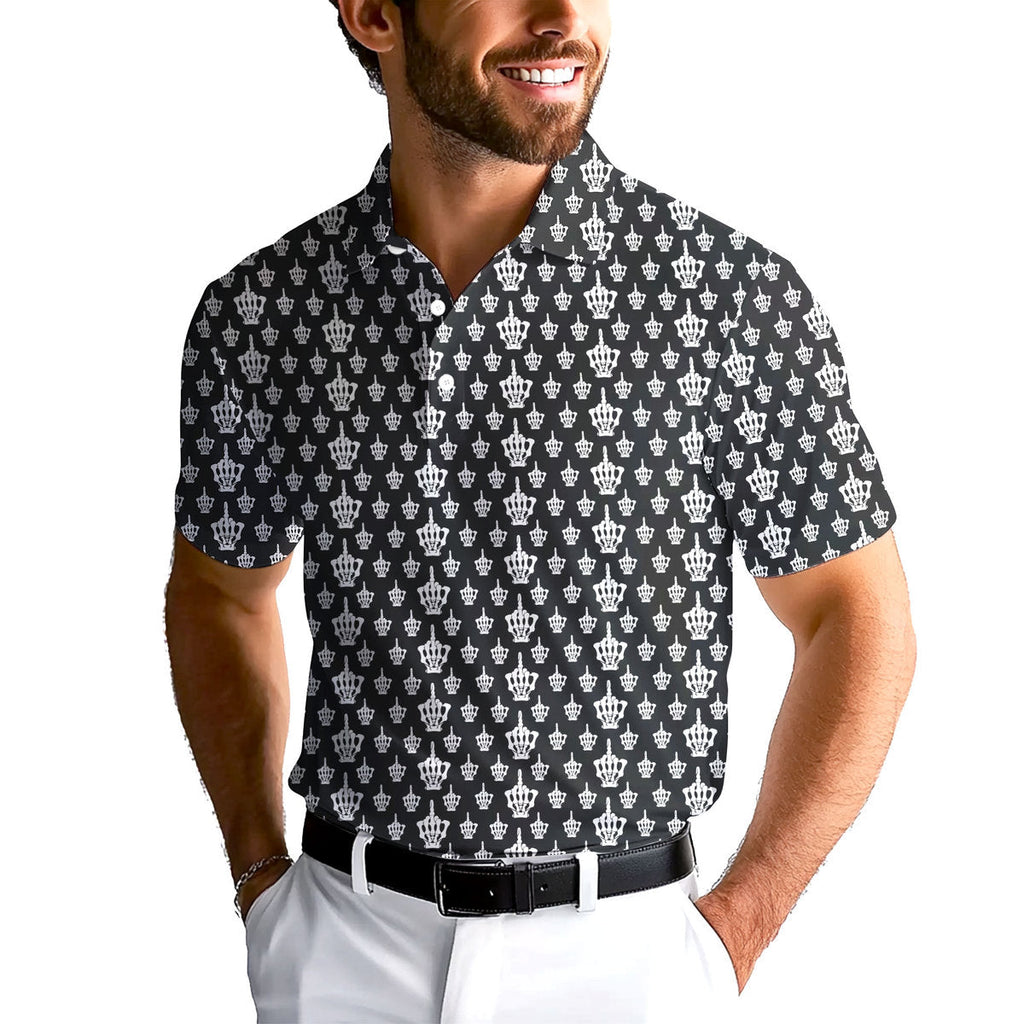 Funny Birdie Fingers Skeleton-Polo Shirt For Men-Gerbera Prints