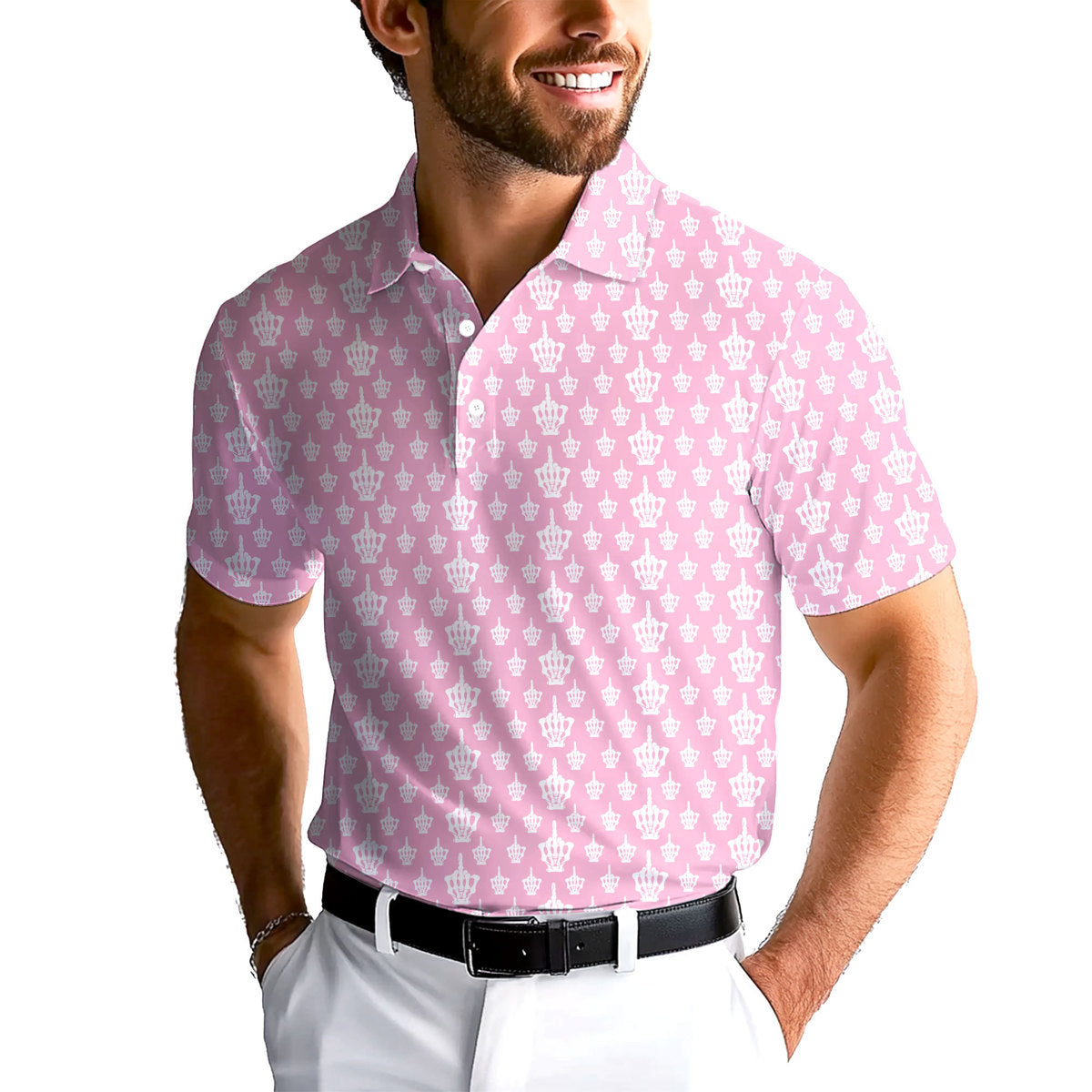 Funny Birdie Fingers Skeleton-Polo Shirt For Men-Gerbera Prints