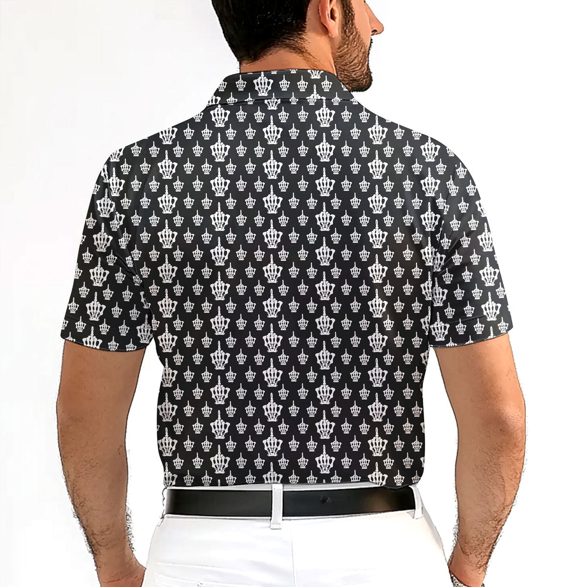 Funny Birdie Fingers Skeleton-Polo Shirt For Men-Gerbera Prints