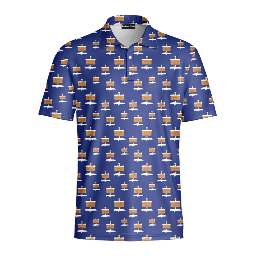 Blue North Pole Christmas - Golf Polo Shirt-Polo Shirt For Men-Gerbera Prints