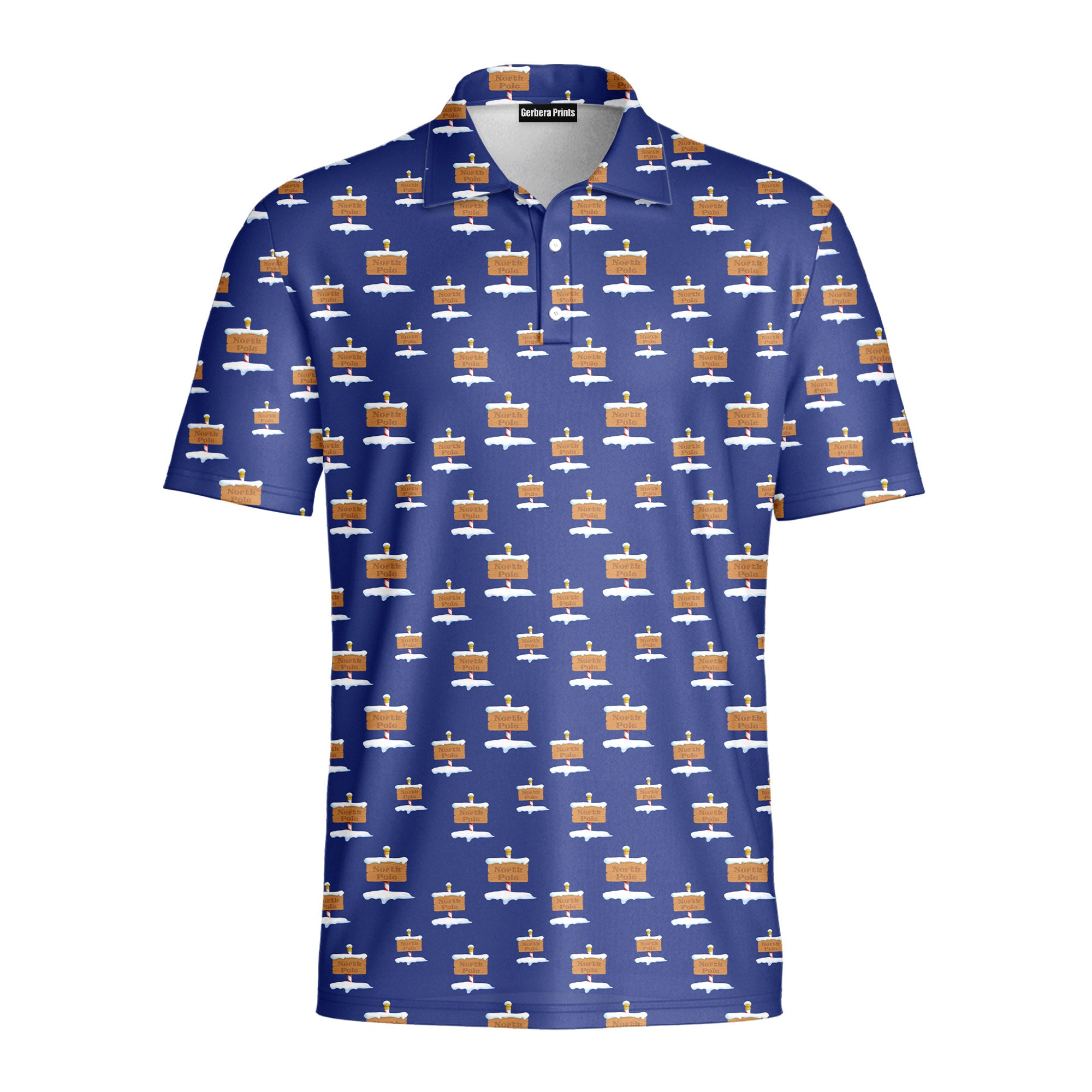 Blue North Pole Christmas - Golf Polo Shirt-Polo Shirt For Men-Gerbera Prints