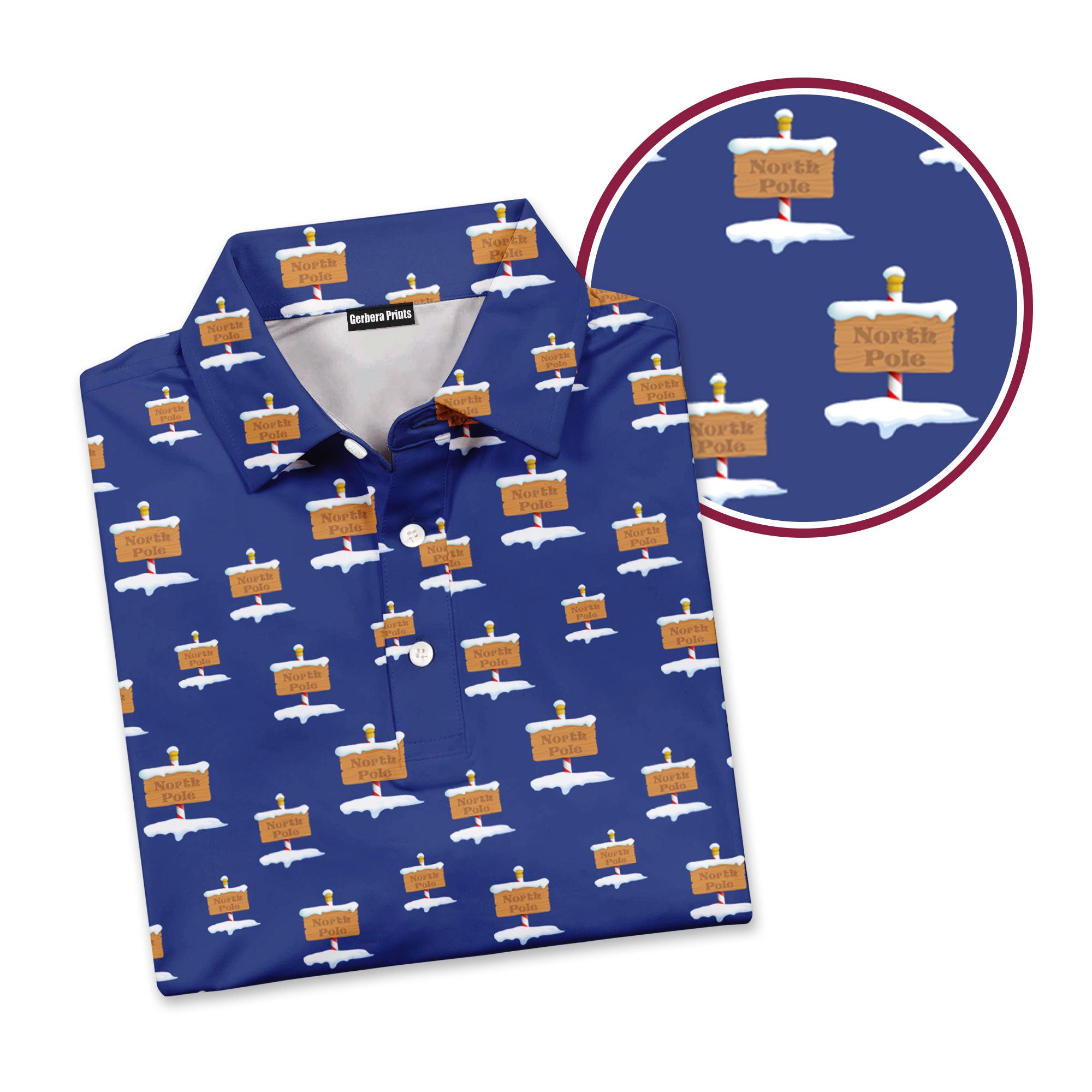 Blue North Pole Christmas - Golf Polo Shirt-Polo Shirt For Men-Gerbera Prints