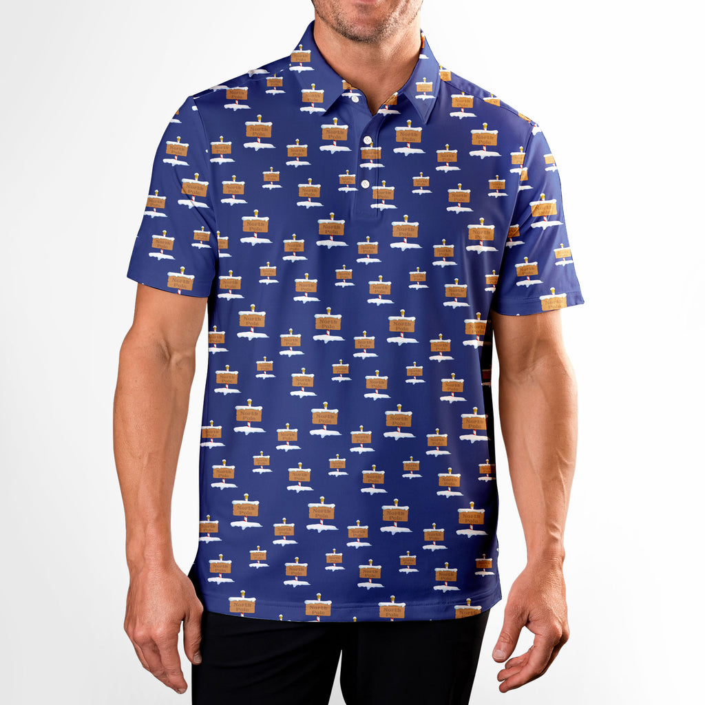Blue North Pole Christmas - Golf Polo Shirt-Polo Shirt For Men-Gerbera Prints