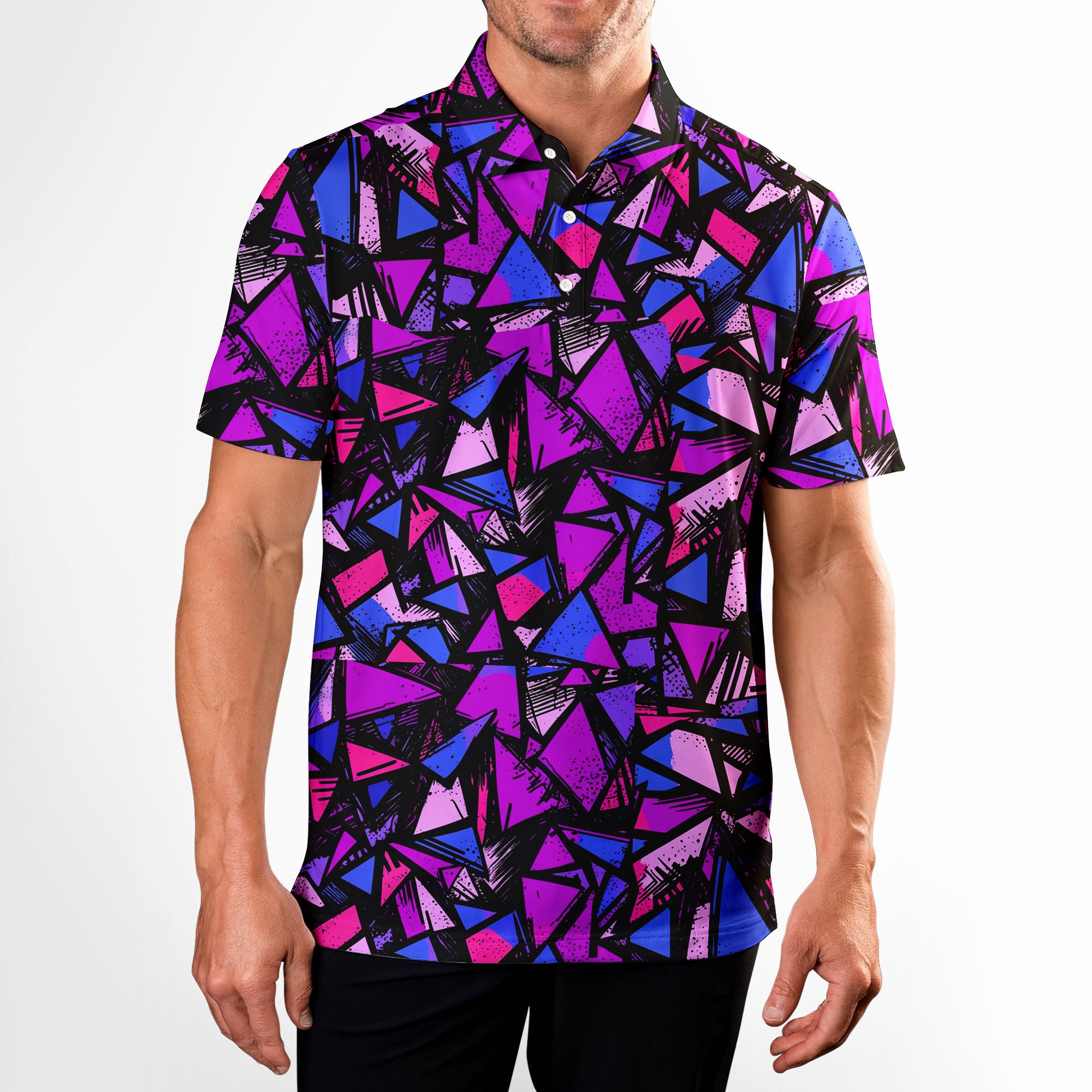 Abstract Pattern Geometric Shapes - Golf Polo Shirt-Polo Shirt For Men-Gerbera Prints