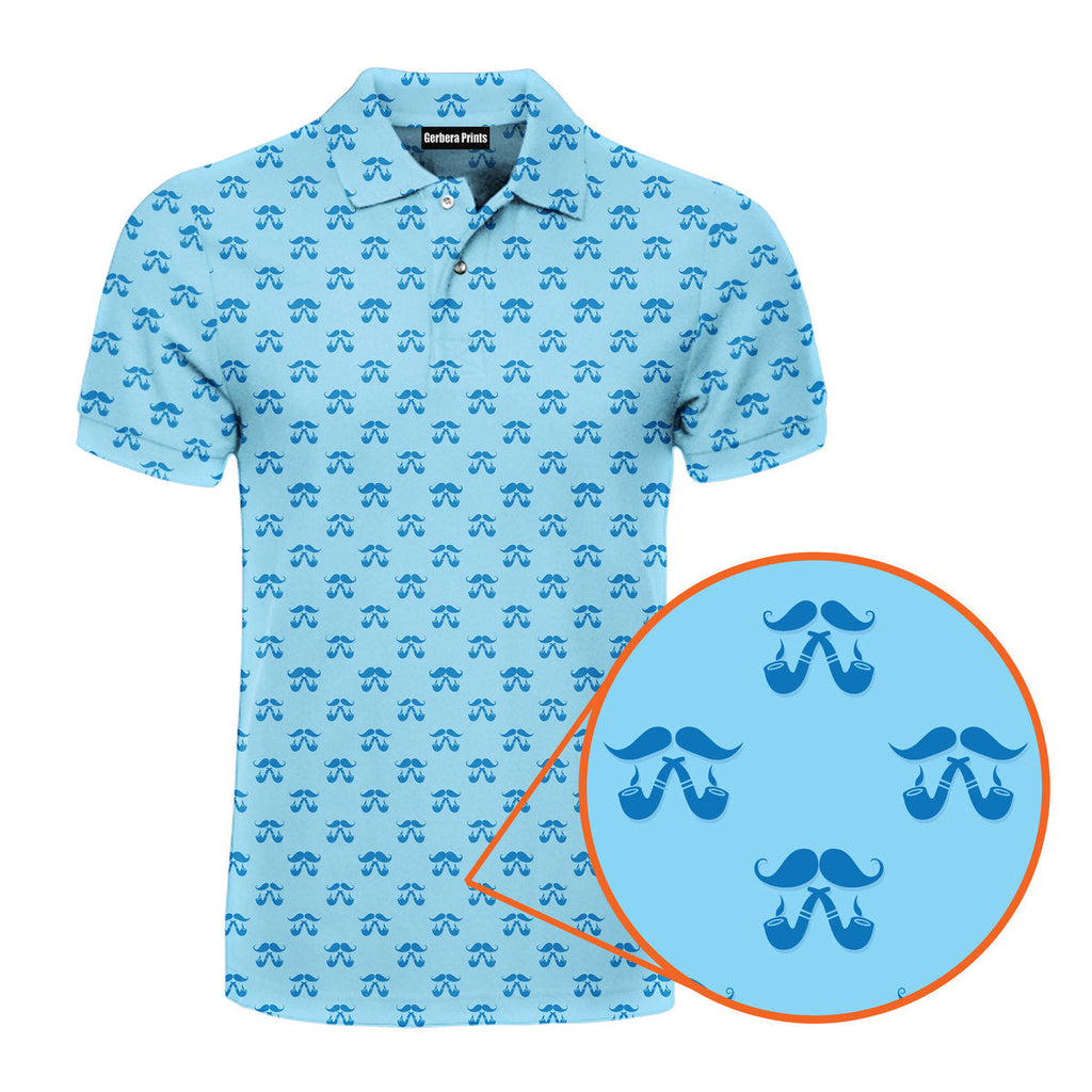 Moustache Blue - Funny Golf Polo Shirt-Polo Shirt For Men-Gerbera Prints
