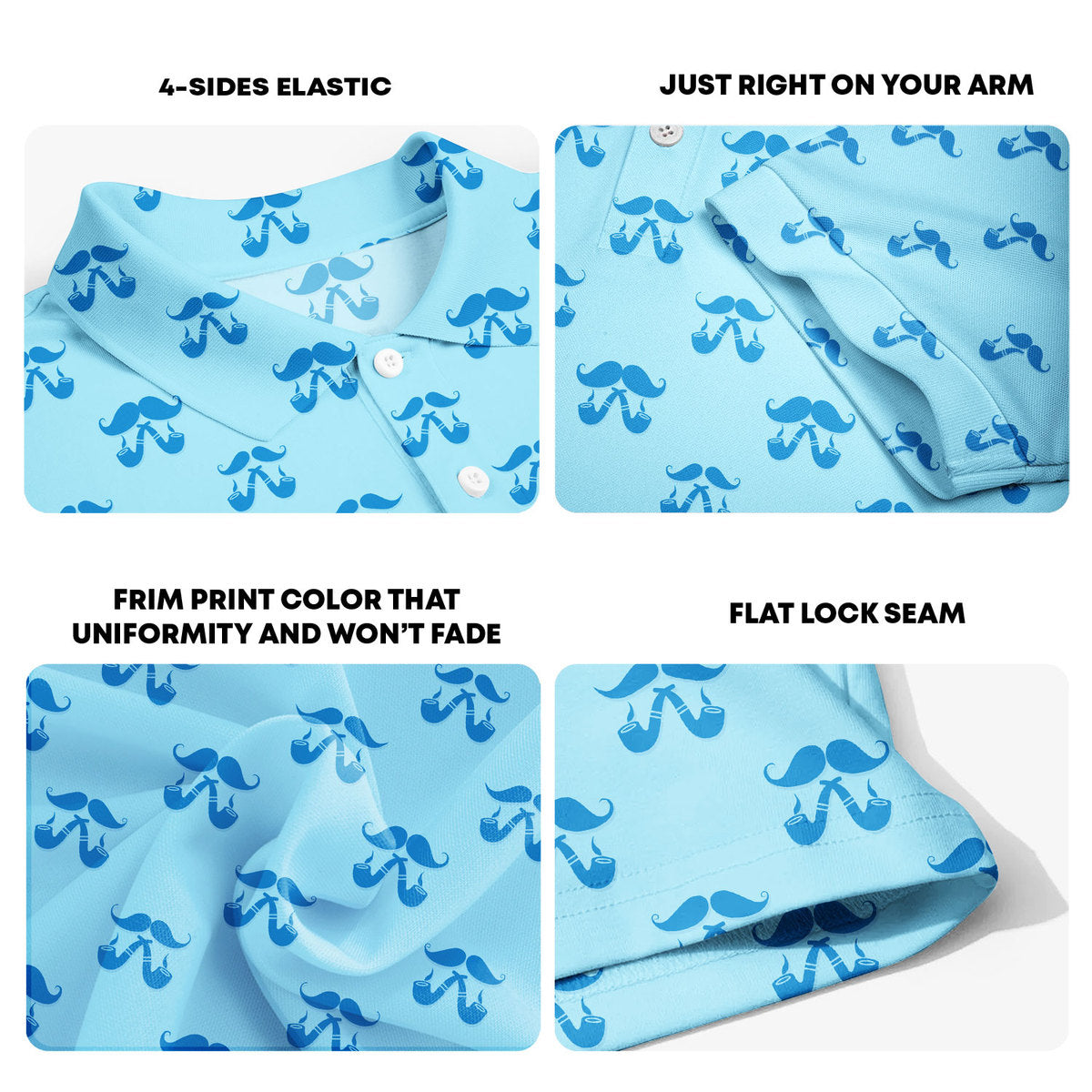 Moustache Blue - Funny Golf Polo Shirt