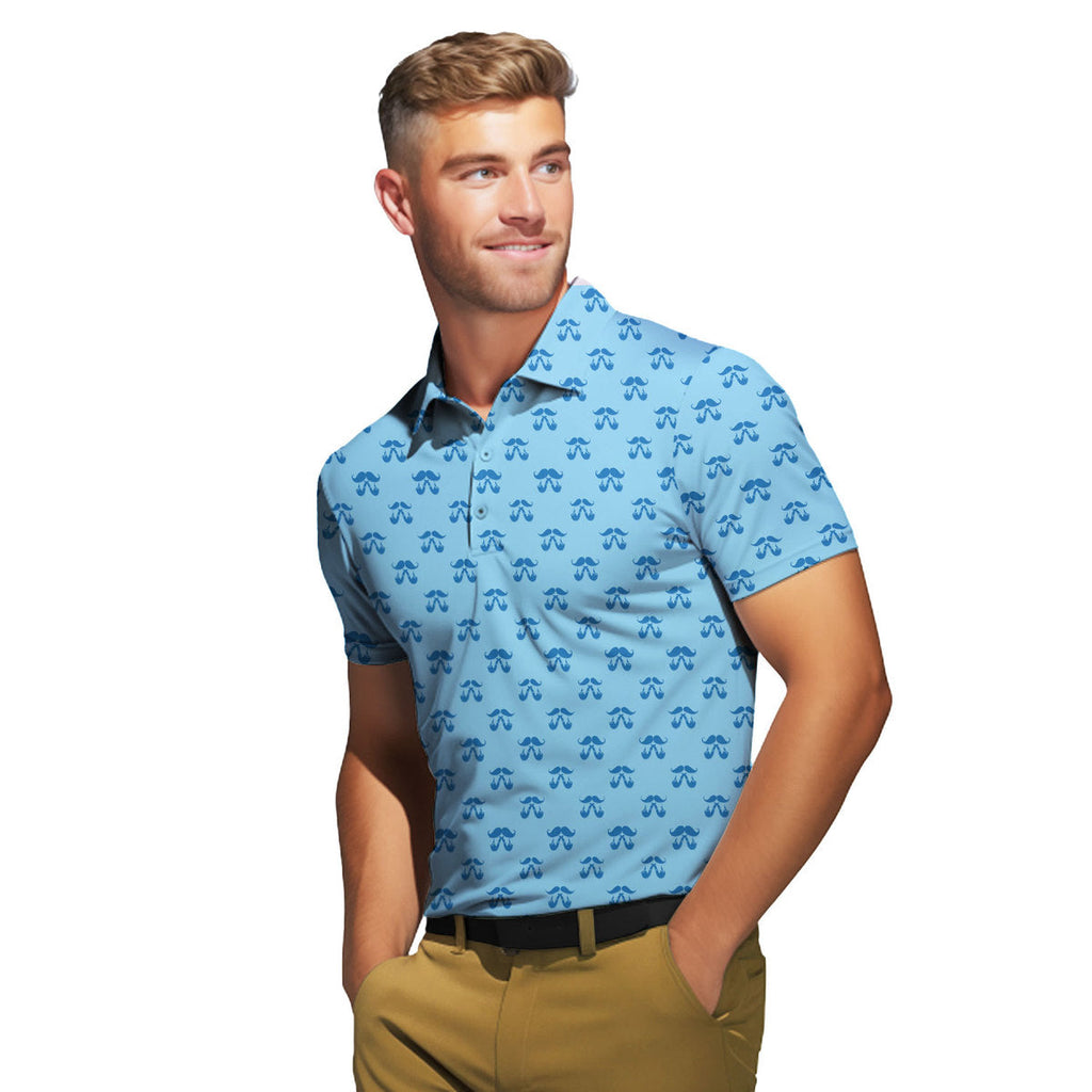 Moustache Blue - Funny Golf Polo Shirt-Polo Shirt For Men-Gerbera Prints