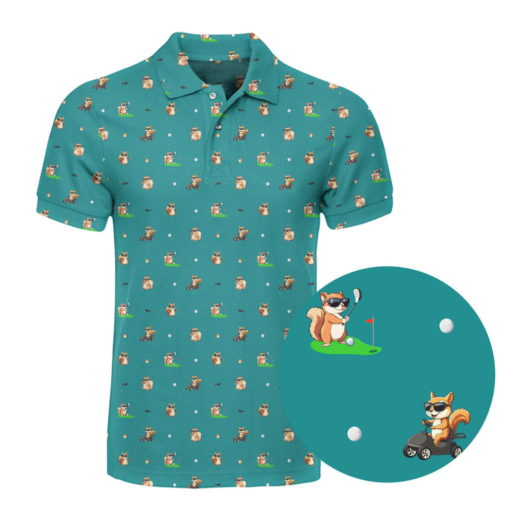 Squirrel Golf Polo Shirt - Golf Polo Shirt-Polo Shirt For Men-Gerbera Prints