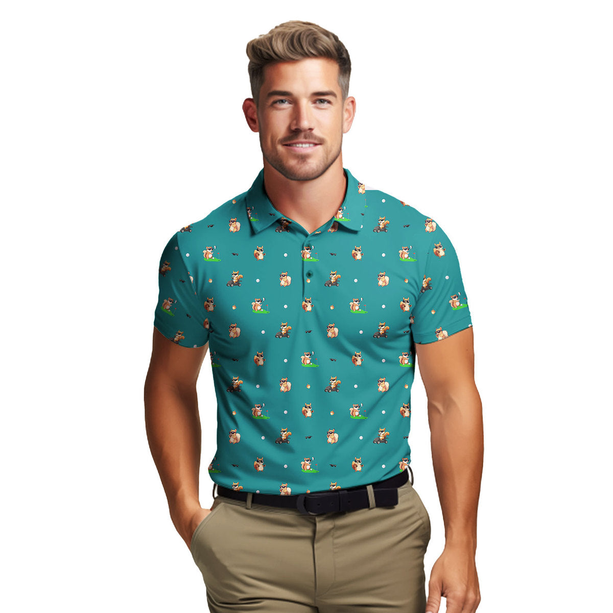 Squirrel Golf Polo Shirt - Golf Polo Shirt-Polo Shirt For Men-Gerbera Prints