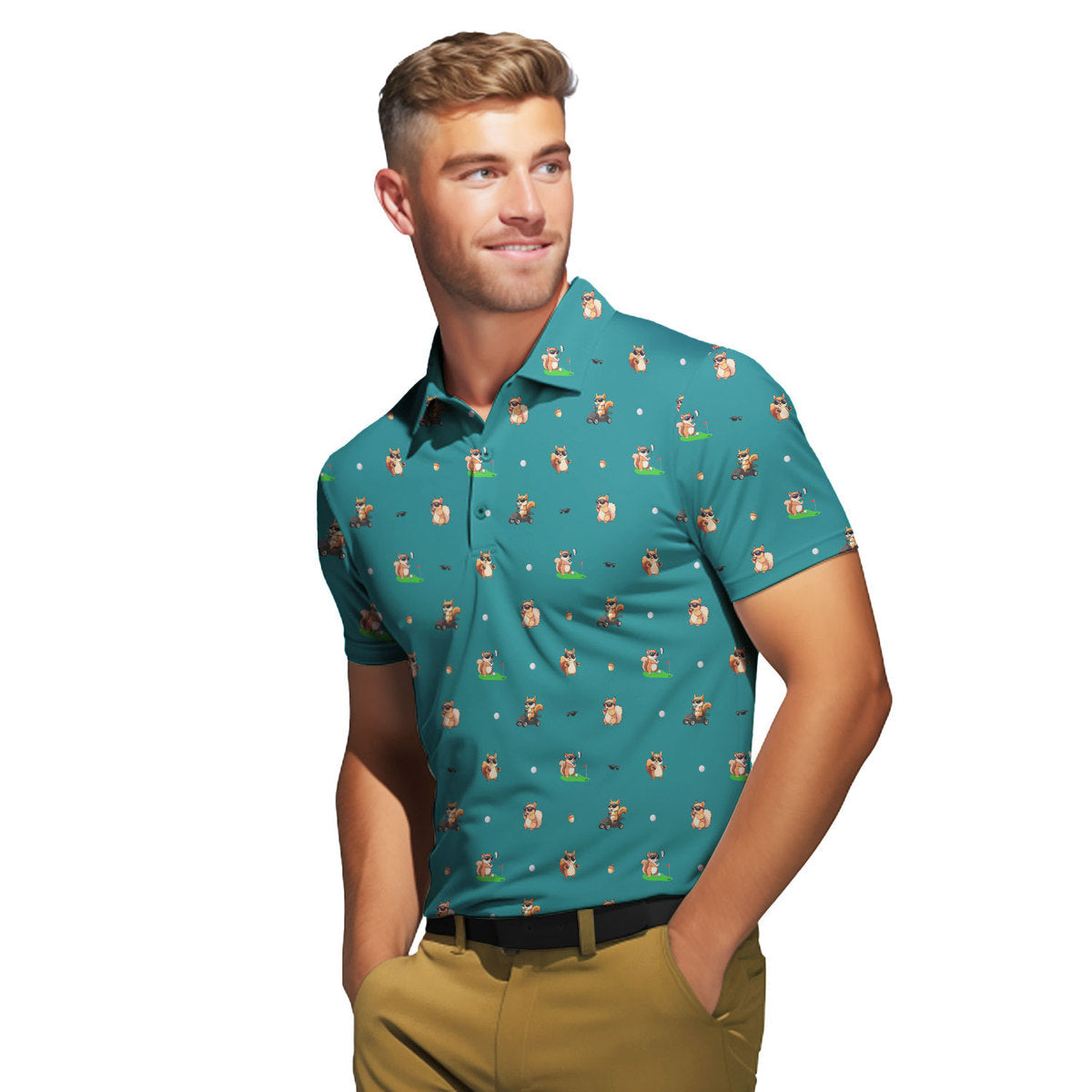 Squirrel Golf Polo Shirt - Golf Polo Shirt-Polo Shirt For Men-Gerbera Prints