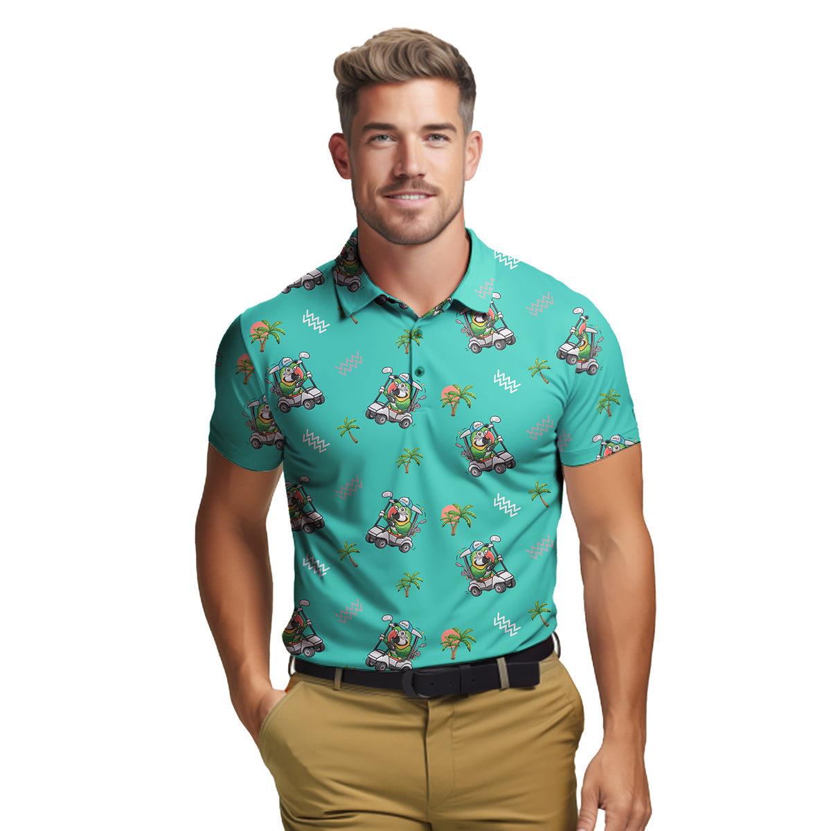Parrot Drives Golf Cart - Golf Polo Shirt