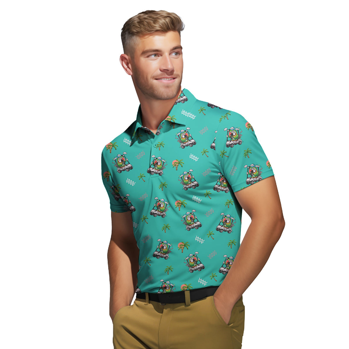 Parrot Drives Golf Cart - Golf Polo Shirt