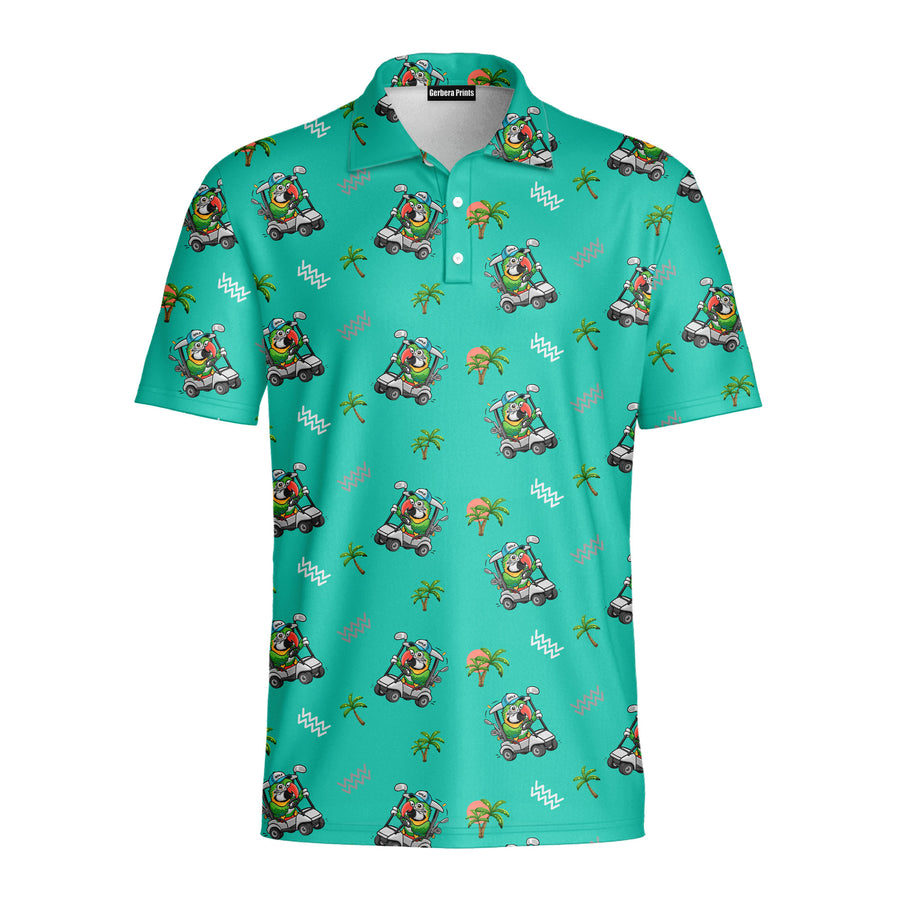 Front preview of Parrot Drives Golf Cart - Golf Polo Shirt with your name