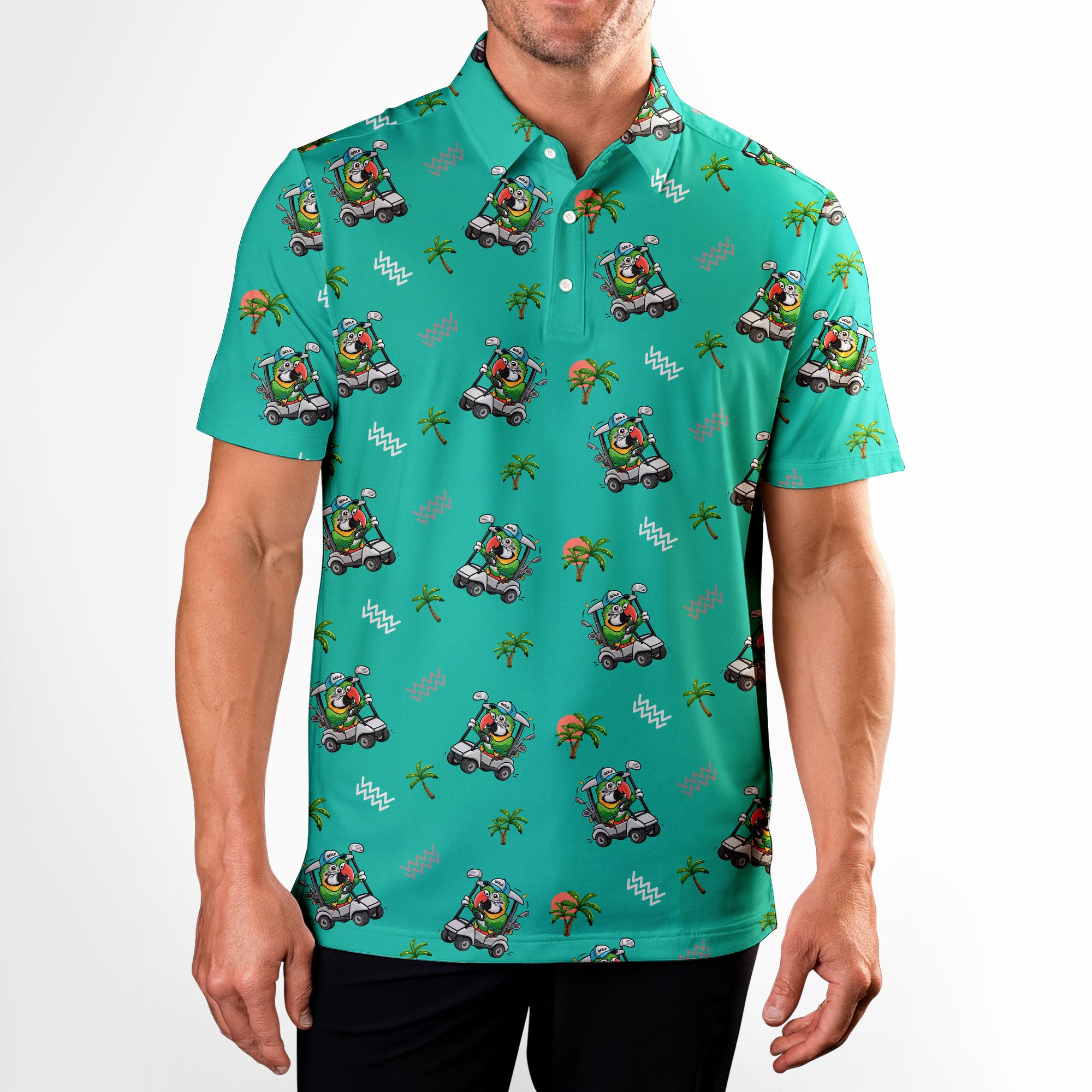 Parrot Drives Golf Cart - Golf Polo Shirt