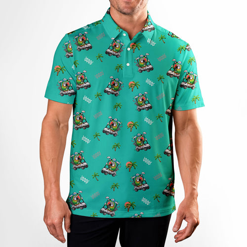 Parrot Drives Golf Cart - Golf Polo Shirt-Polo Shirt For Men-Gerbera Prints