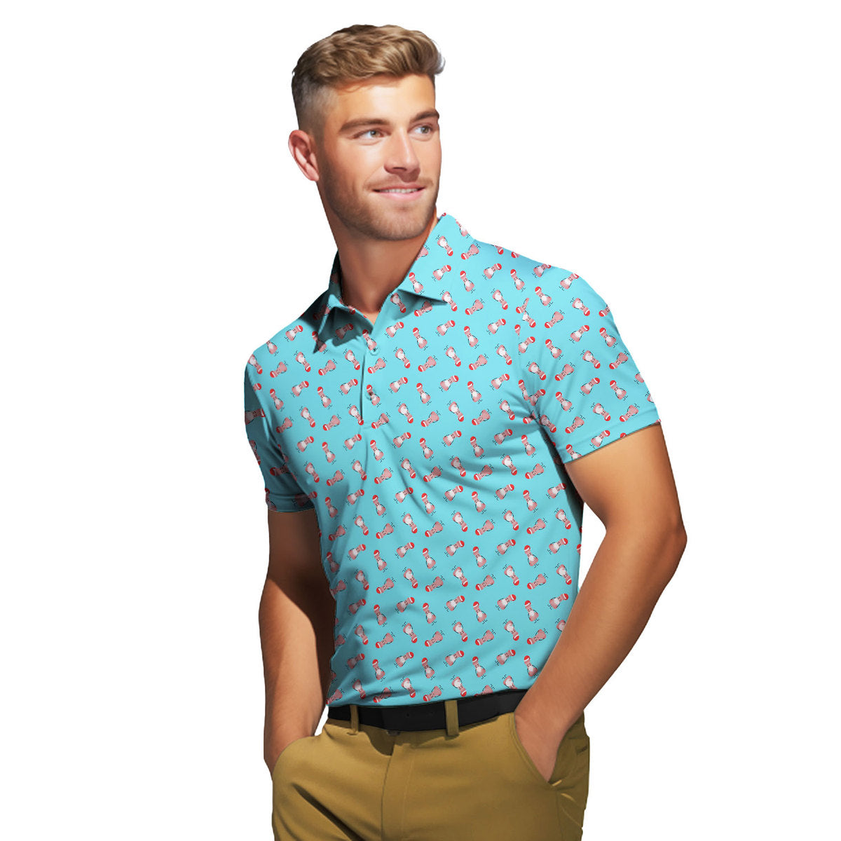 Funny Christmas Cocks Pattern - Funny Golf Polo Shirt-Polo Shirt For Men-Gerbera Prints