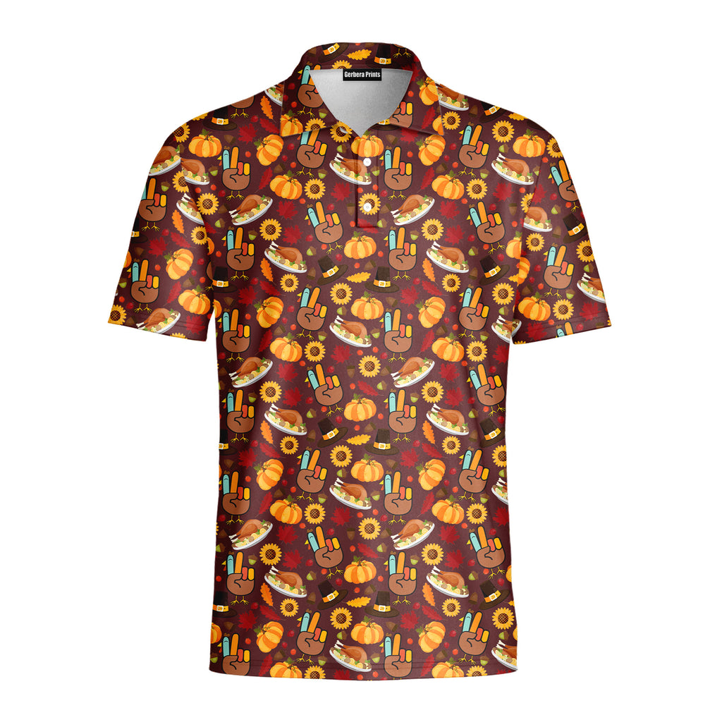 Thanksgiving Peace Turkey Funny - Golf Polo Shirt-Polo Shirt For Men-Gerbera Prints