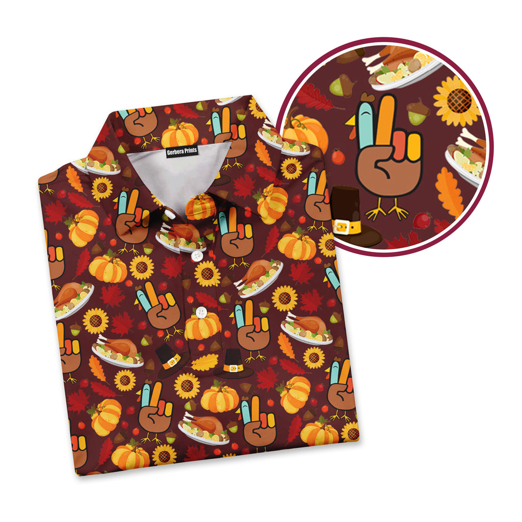 Thanksgiving Peace Turkey Funny - Golf Polo Shirt-Polo Shirt For Men-Gerbera Prints