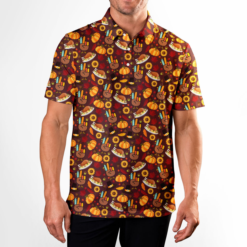 Thanksgiving Peace Turkey Funny - Golf Polo Shirt-Polo Shirt For Men-Gerbera Prints