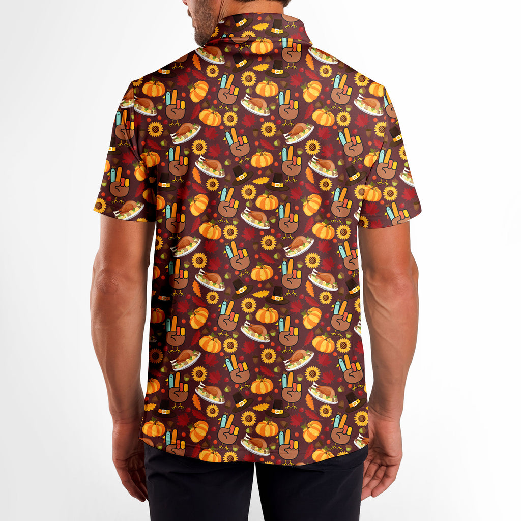Thanksgiving Peace Turkey Funny - Golf Polo Shirt-Polo Shirt For Men-Gerbera Prints