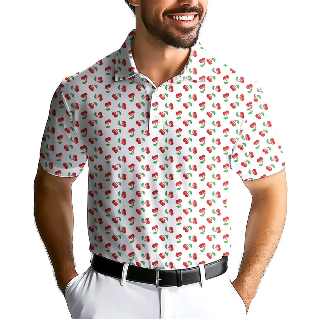 Fruits Cherry Breast-Polo Shirt For Men-Gerbera Prints