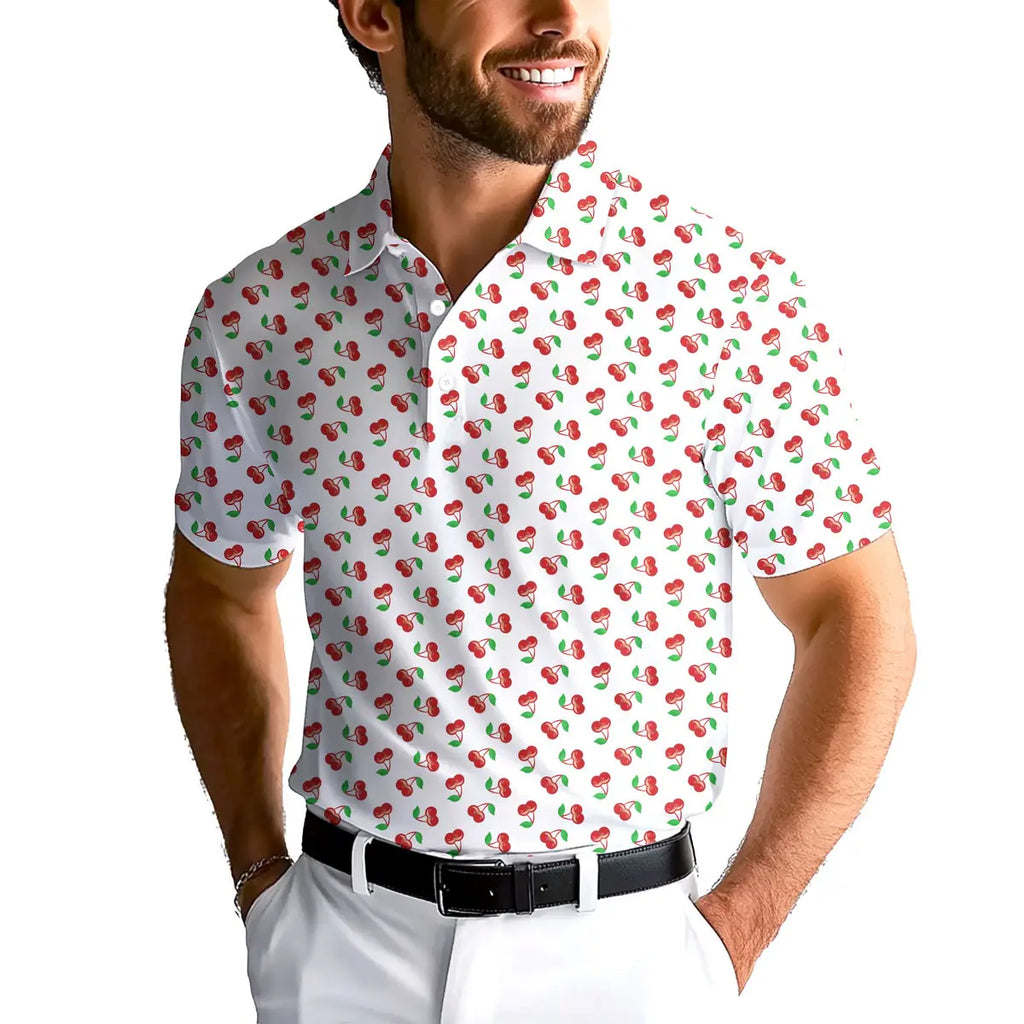 Fruits Cherry Breast-Polo Shirt For Men-Gerbera Prints