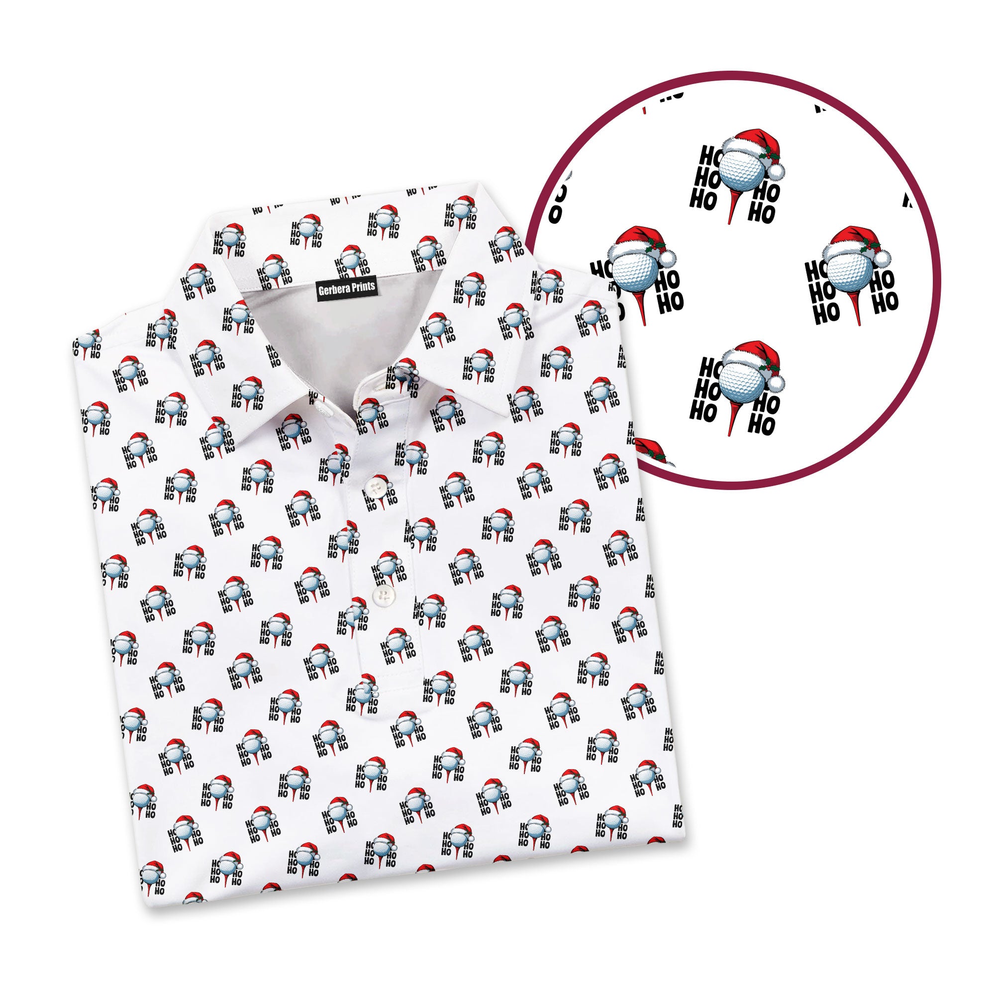 Santa Hat Golf Ball Christmas Cheer Ho Ho Ho - Golf Polo Shirt-Polo Shirt For Men-Gerbera Prints