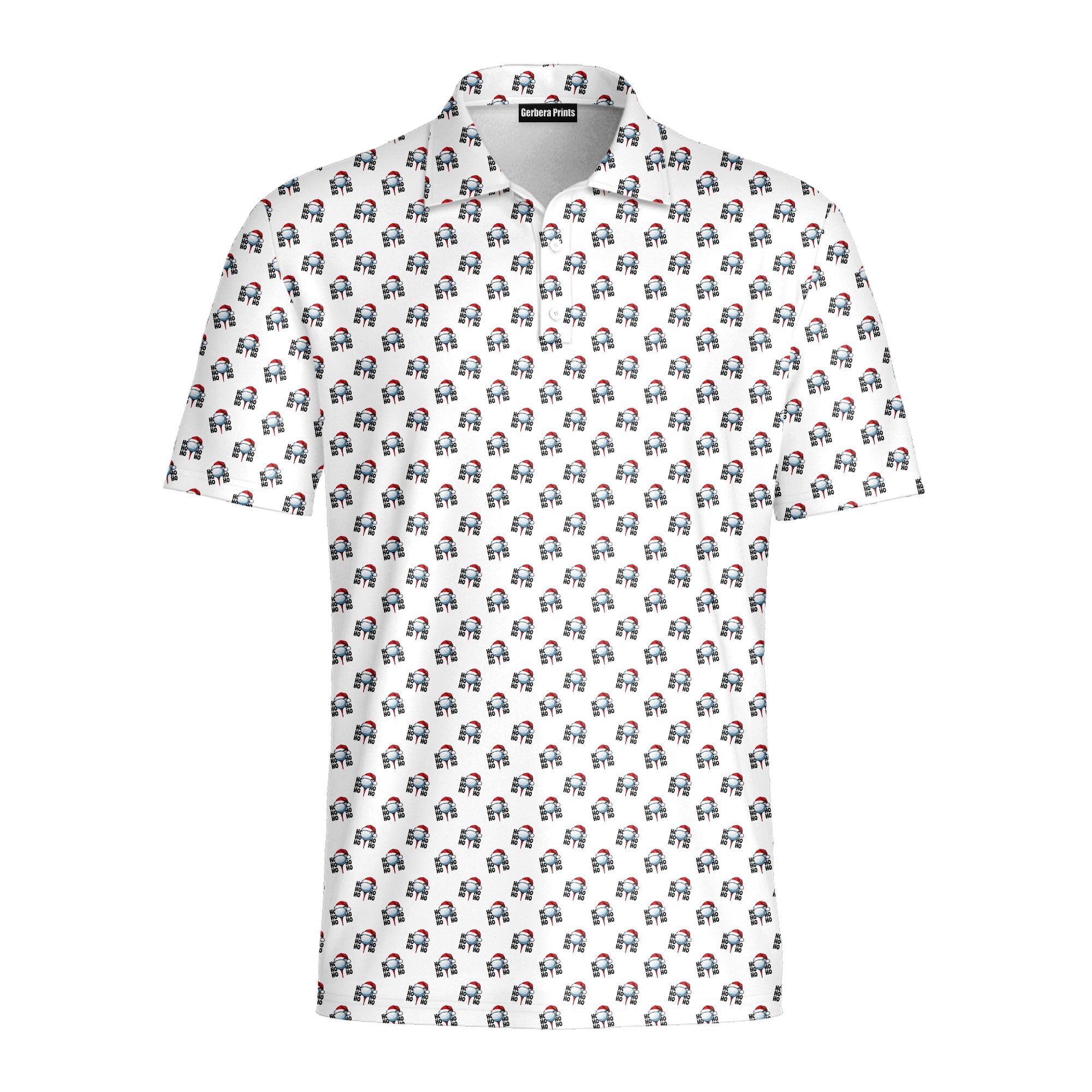 Santa Hat Golf Ball Christmas Cheer Ho Ho Ho - Golf Polo Shirt-Polo Shirt For Men-Gerbera Prints
