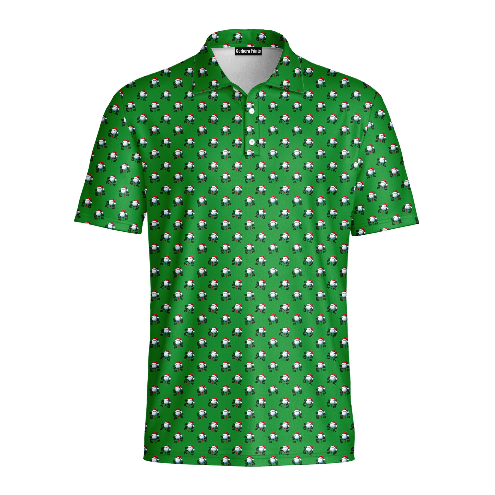 Santa Hat Golf Ball Christmas Cheer Ho Ho Ho - Golf Polo Shirt-Polo Shirt For Men-Gerbera Prints