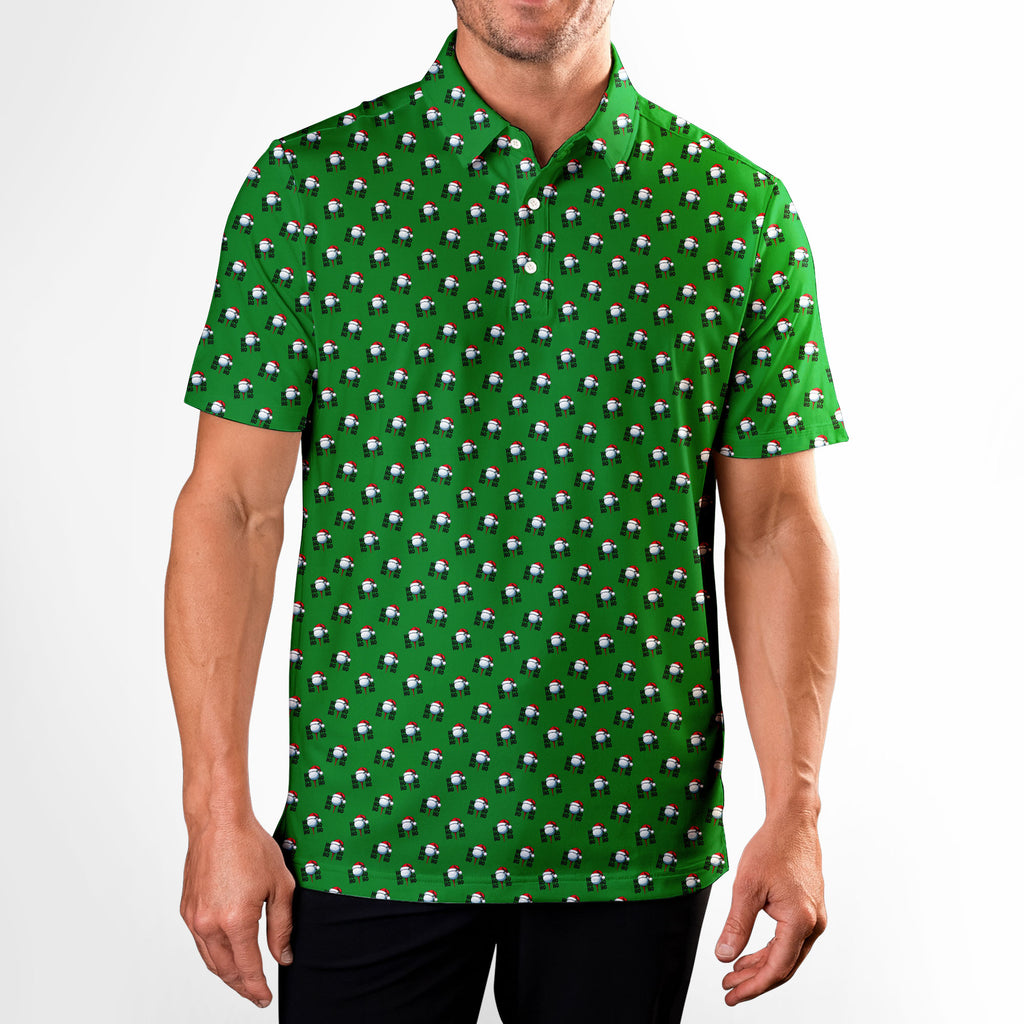 Santa Hat Golf Ball Christmas Cheer Ho Ho Ho - Golf Polo Shirt-Polo Shirt For Men-Gerbera Prints