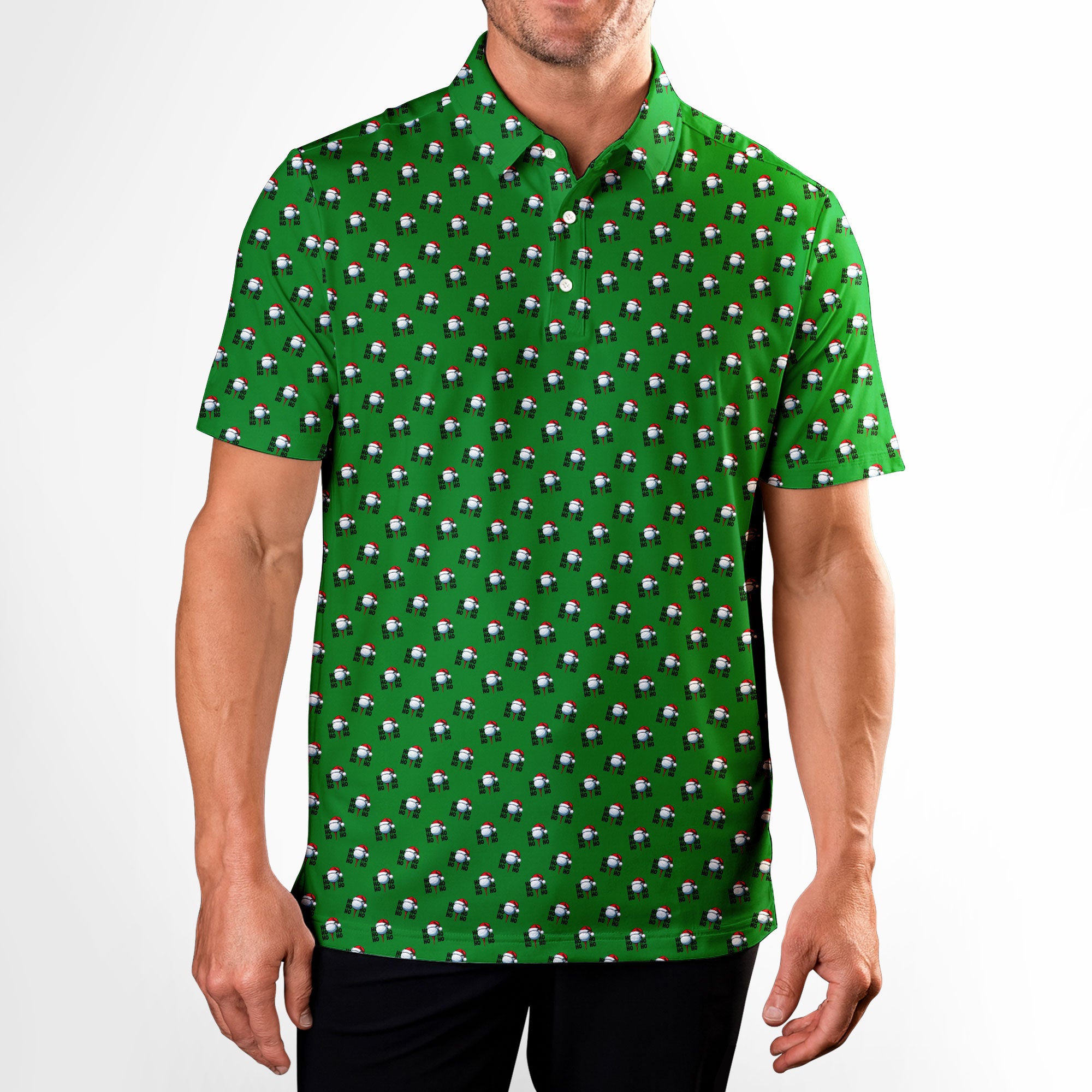 Santa Hat Golf Ball Christmas Cheer Ho Ho Ho - Golf Polo Shirt-Polo Shirt For Men-Gerbera Prints