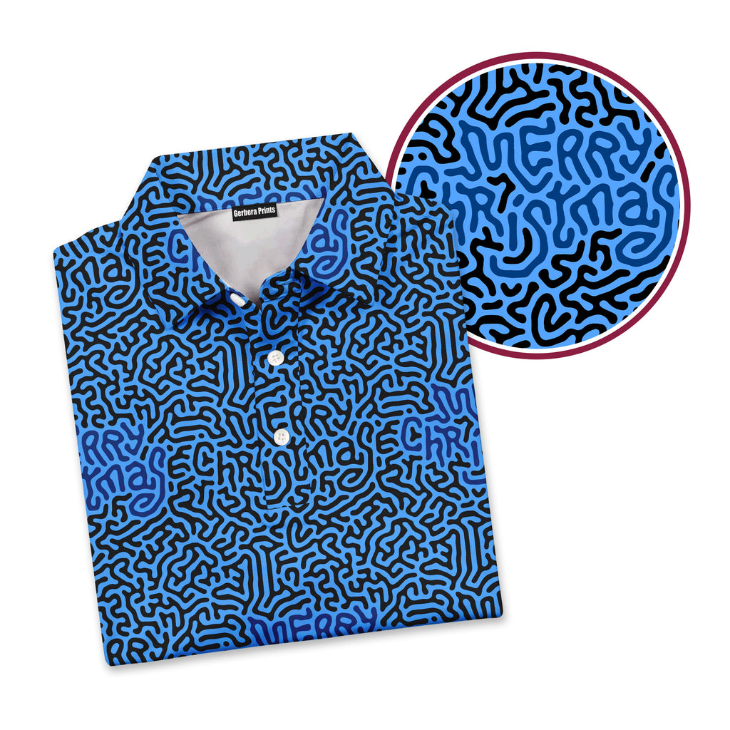 Merry Christmas Holiday Hidden Text Message - Golf Polo Shirt-Polo Shirt For Men-Gerbera Prints