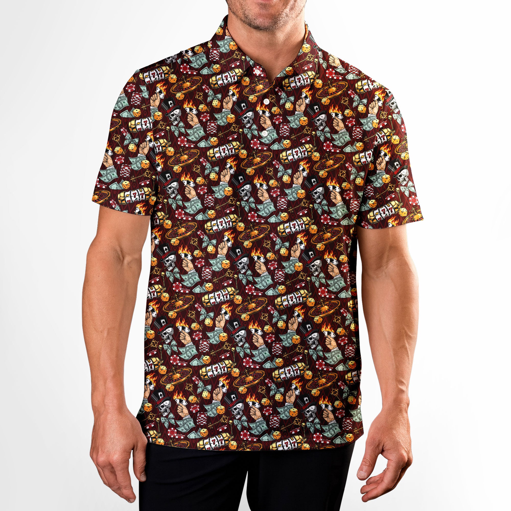 Lucky Skull Aloha - Golf Polo Shirt-Polo Shirt For Men-Gerbera Prints