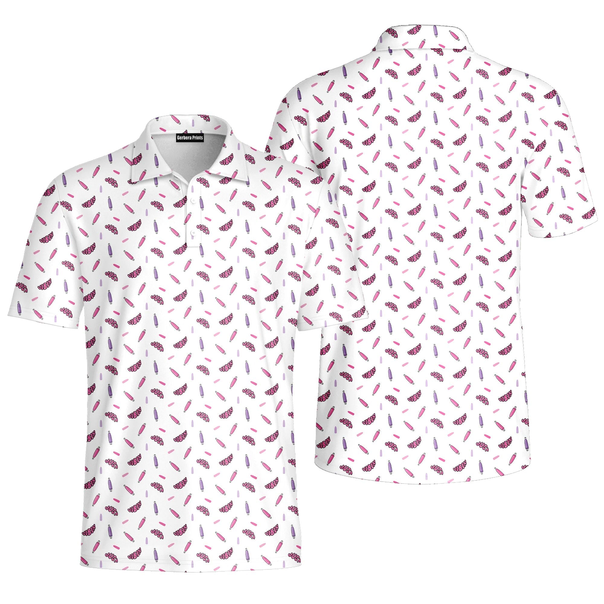 Just Vibin-Polo Shirt For Men-Gerbera Prints
