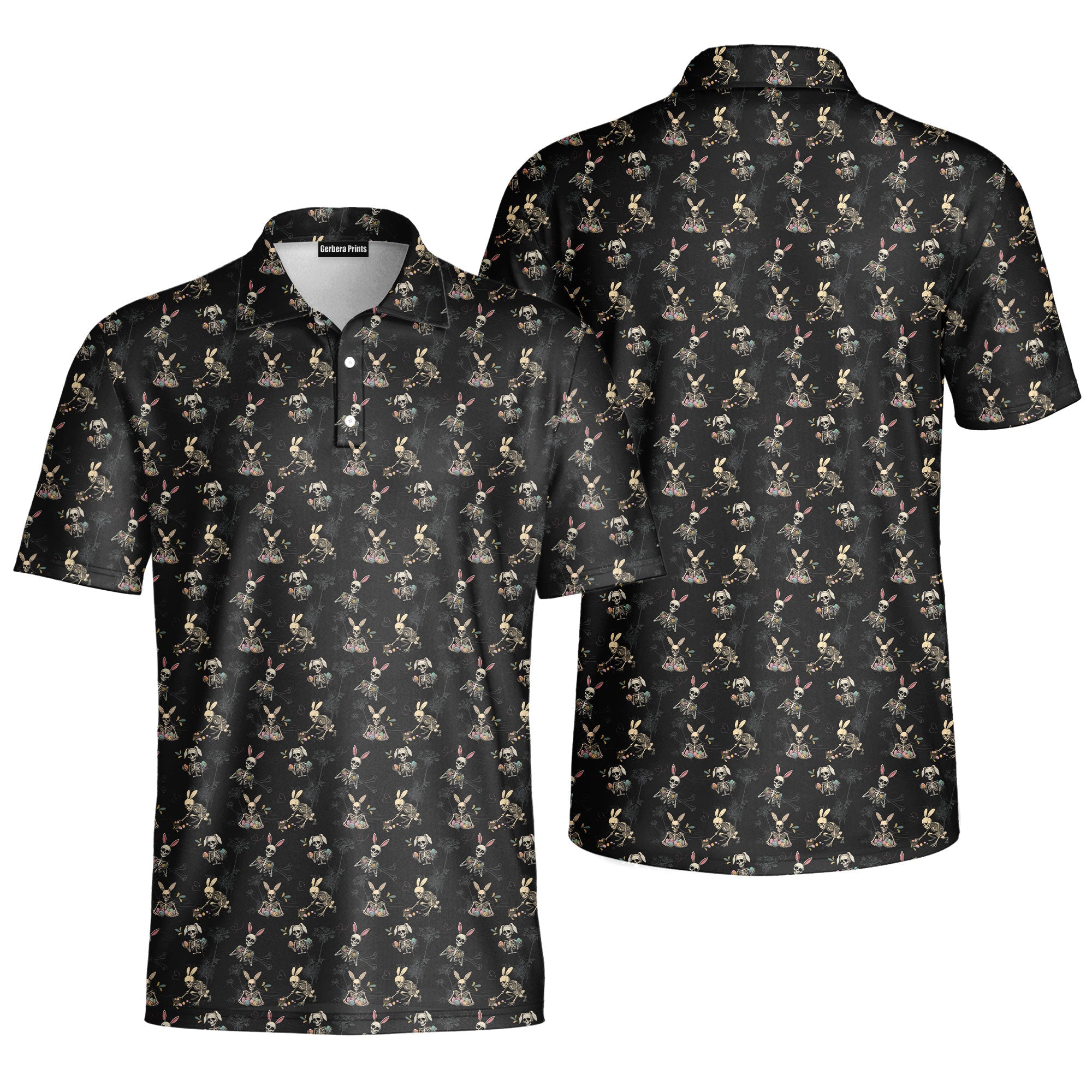 Skeleton Bunny-Polo Shirt For Men-Gerbera Prints