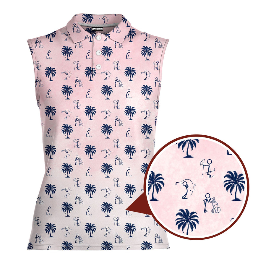 Back preview of Funny Golf Stick Figures Pink Palm Tree with your team and number
