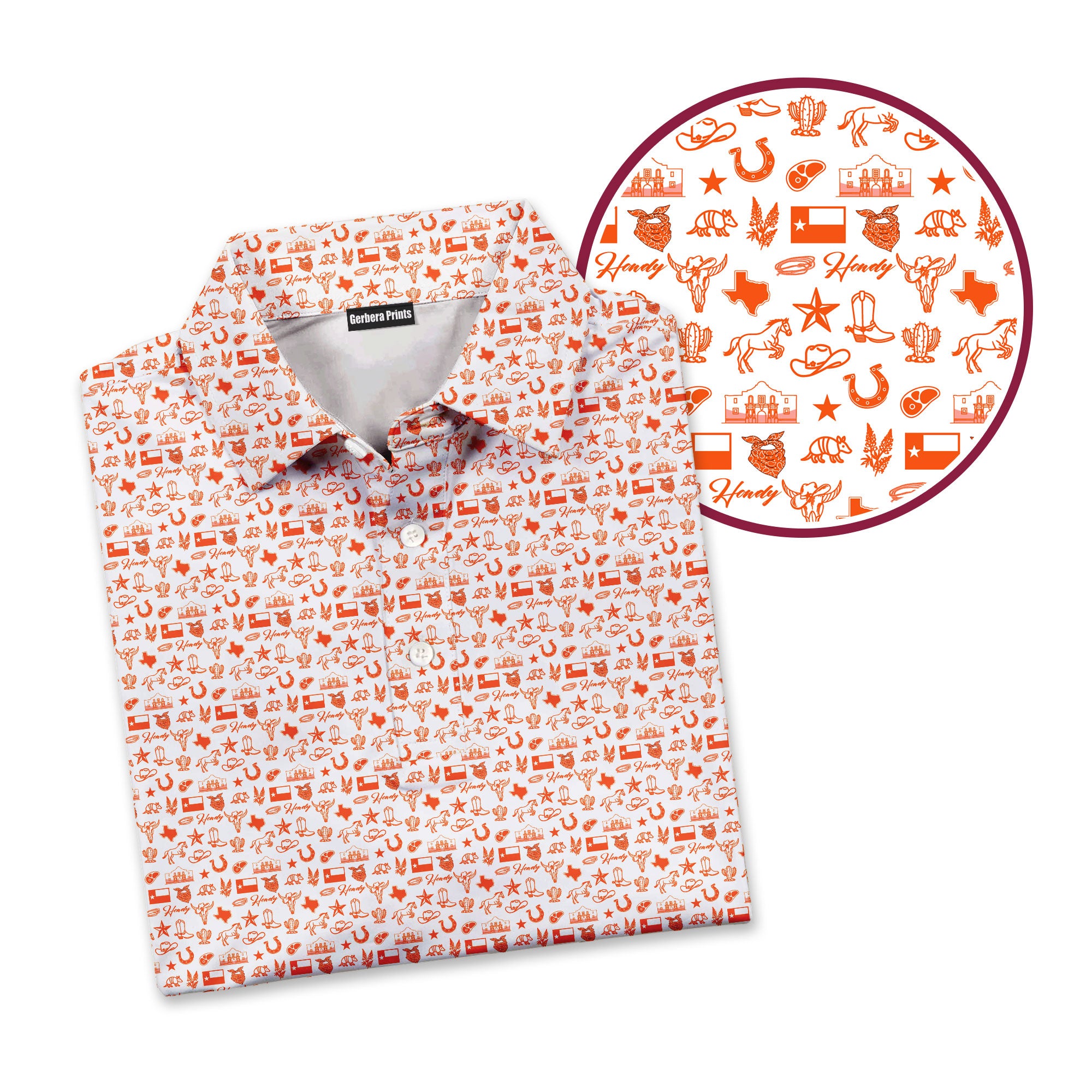 Texas Born, Texas Polo for Men, Performance Golf Shirt, Gerbera Prints
