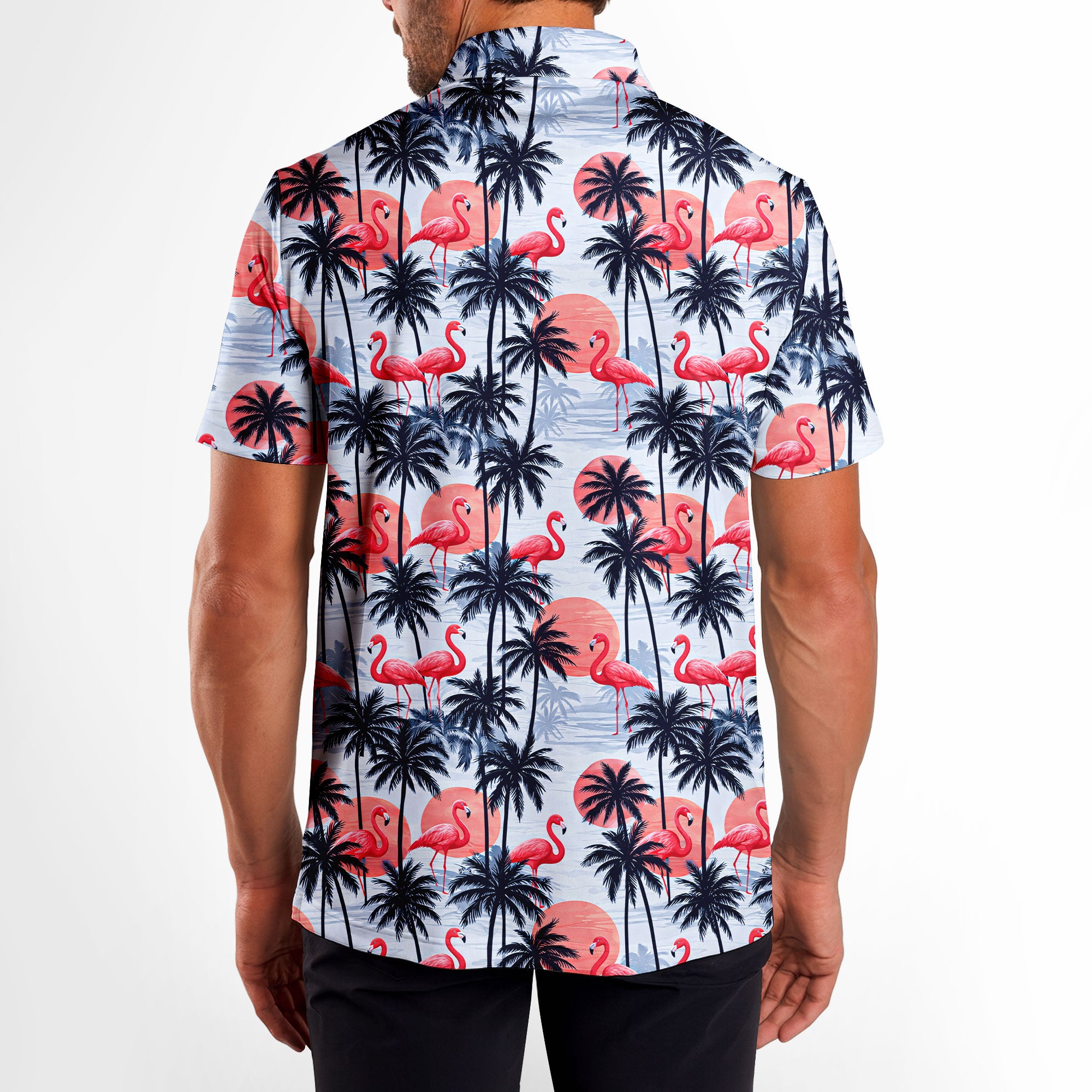 Retro Flamingo, Florida Polo for Men, Performance Golf Shirt