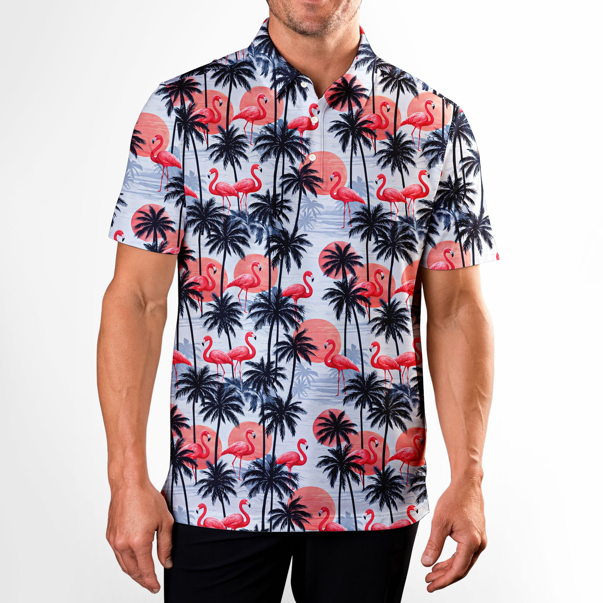 Retro Flamingo, Florida Polo for Men, Performance Golf Shirt