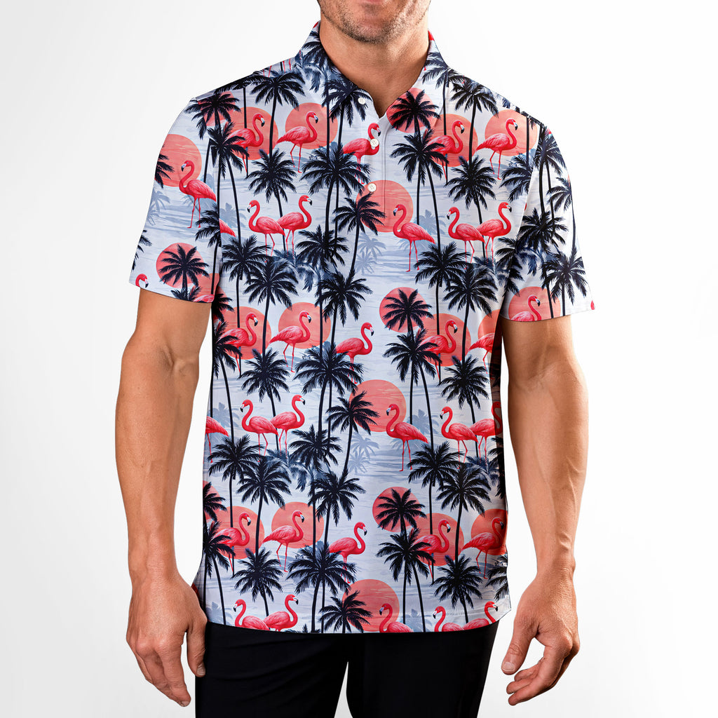 Retro Flamingo-Polo Shirt For Men-Gerbera Prints