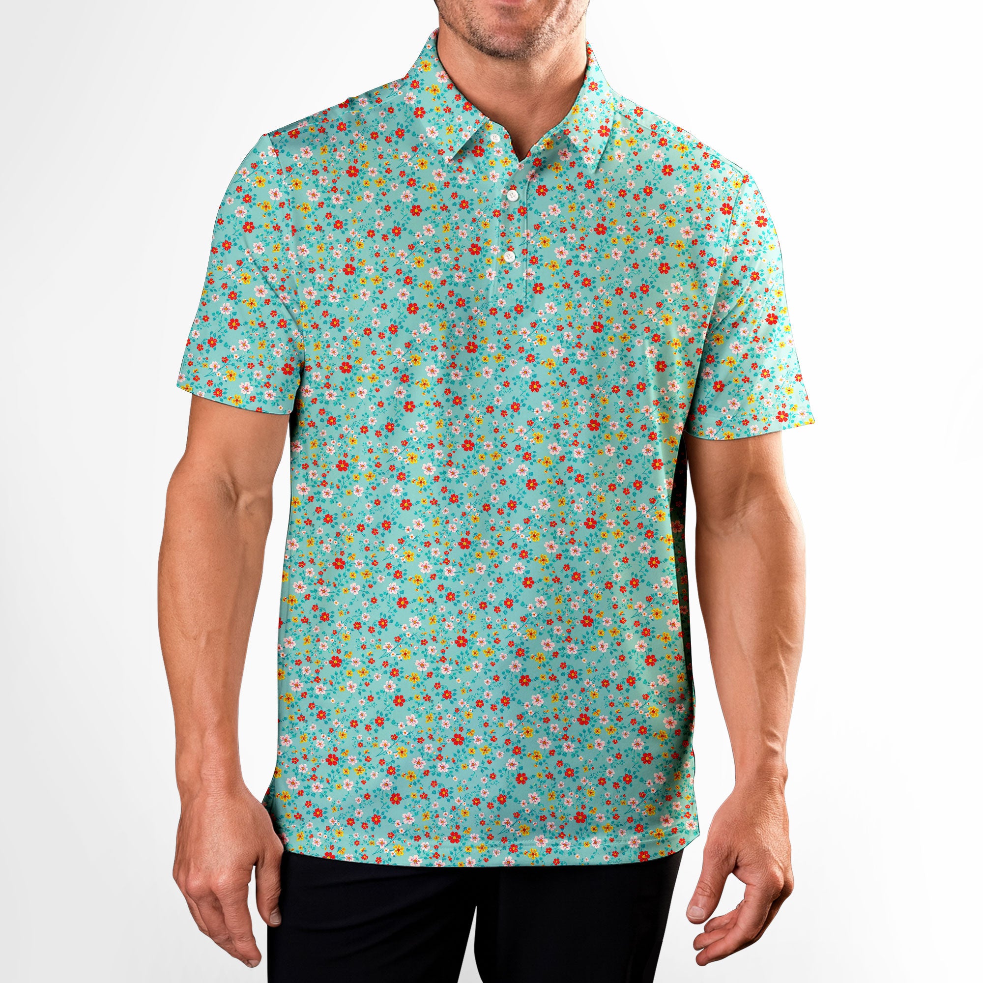 Spring Floral-Polo Shirt For Men-Gerbera Prints