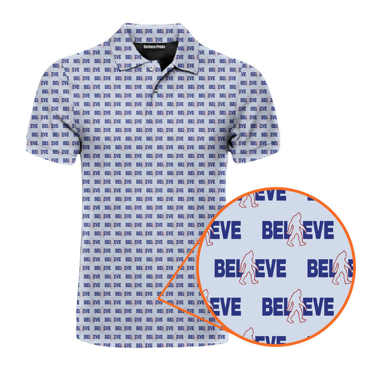 I Believe Bigfoot Pattern Blue Polo Shirt For Men