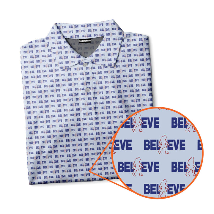 I Believe Bigfoot Pattern Blue Polo Shirt For Men