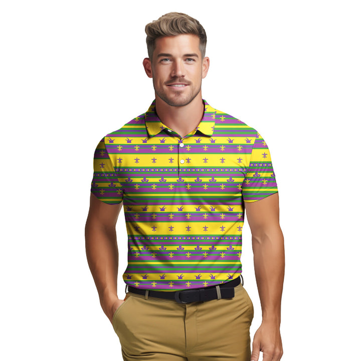 Striped Mardi Gras Polo Shirt For Men 